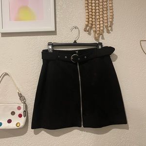 Forever21 Black Suede Front Zip Belted Mini Skirt